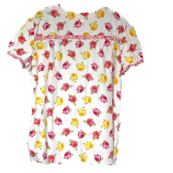 Laura Ashley Top Cotton Floral Pink Yellow Roses Size XXL Short Sleeves Pockets - Picture 4 of 7